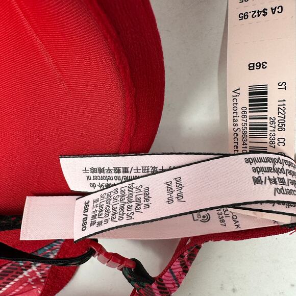 Victorias Secret Push Up Bra Womens Size 36B Red Pink Plaid NEW - Picture 6 of 6